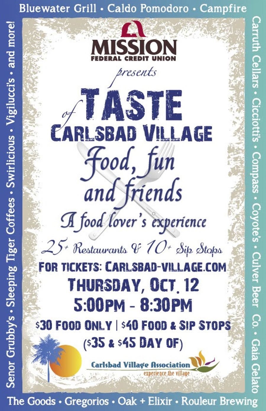 Taste of Carlsbad Village Restaurant List Grows!