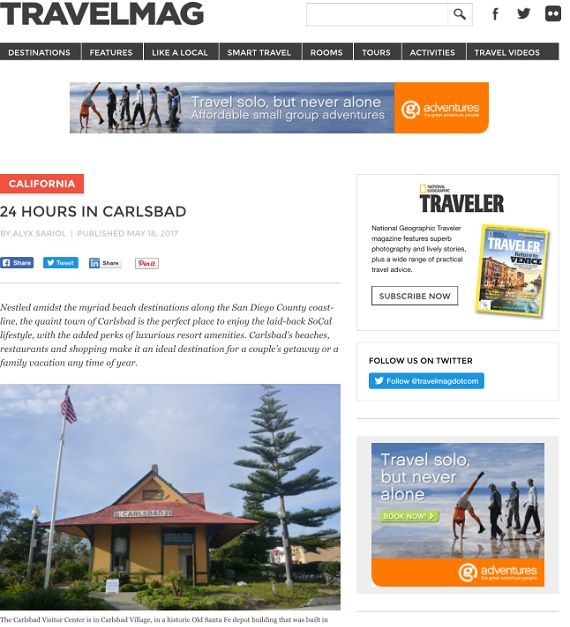 Carlsbad Village Celebrated in Online Travel Publications