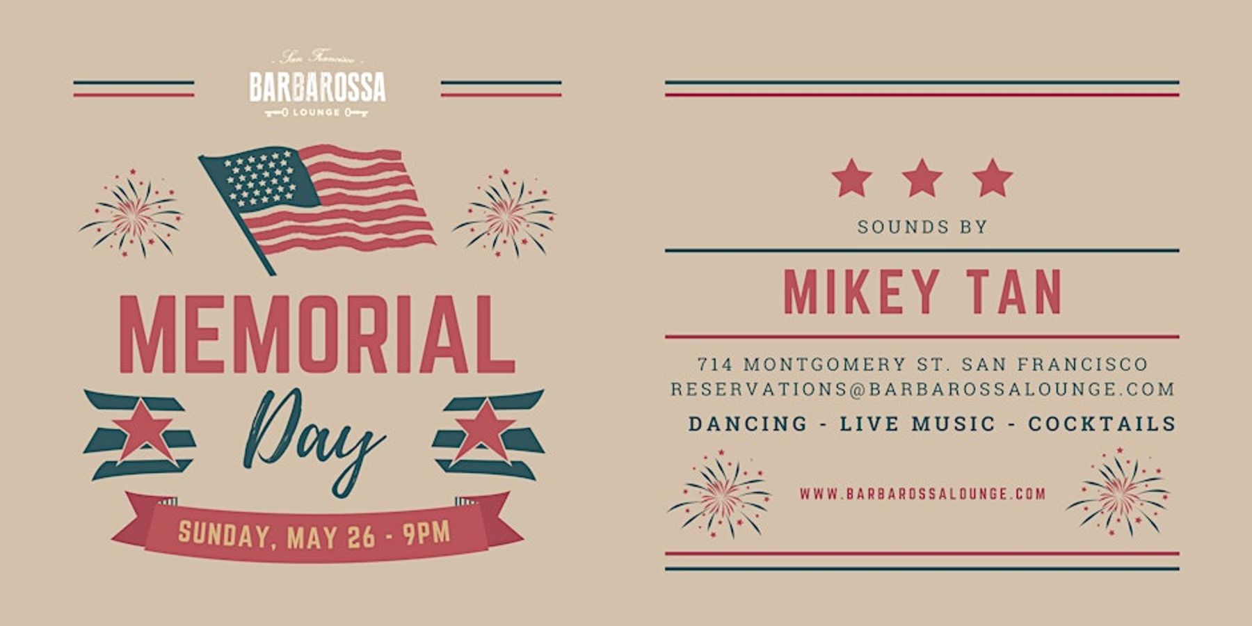 Free Memorial Day Celebration at Barbarossa Lounge | Downtown San Francisco