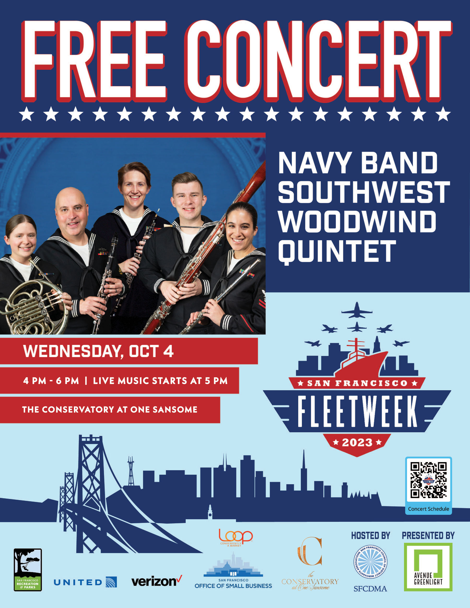 Fleet Week Free Concert | Navy Band Southwest Woodwind Quintet | Downtown San Francisco