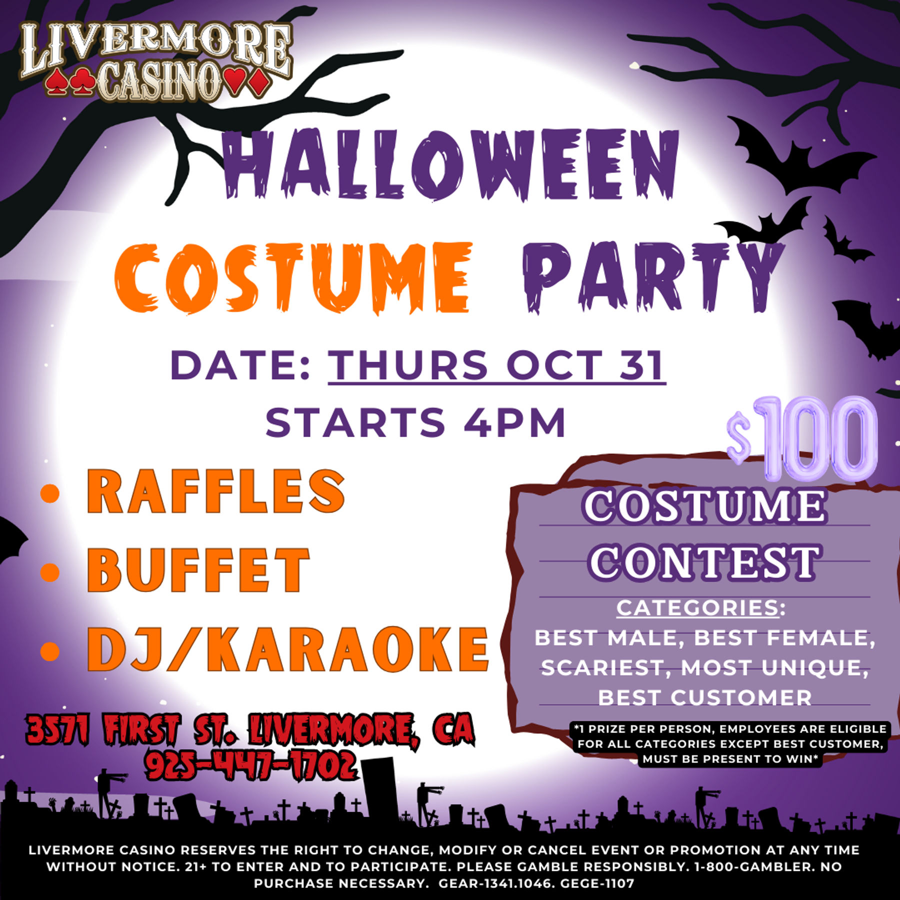 Livermore Casino Halloween Costume Party 2024 Downtown Livermore, CA