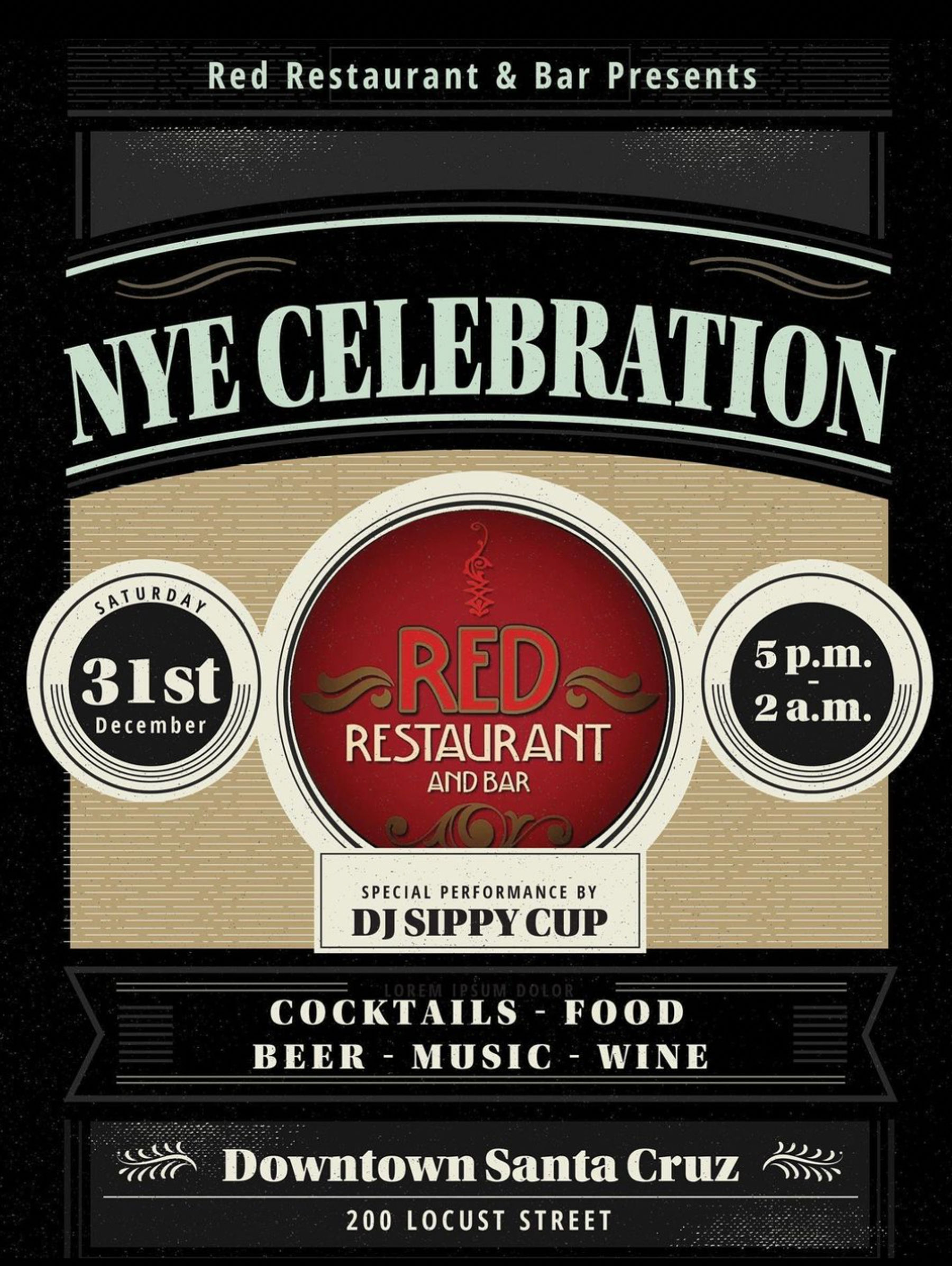 NYE at Red Restaurant Bar Downtown Santa Cruz CA