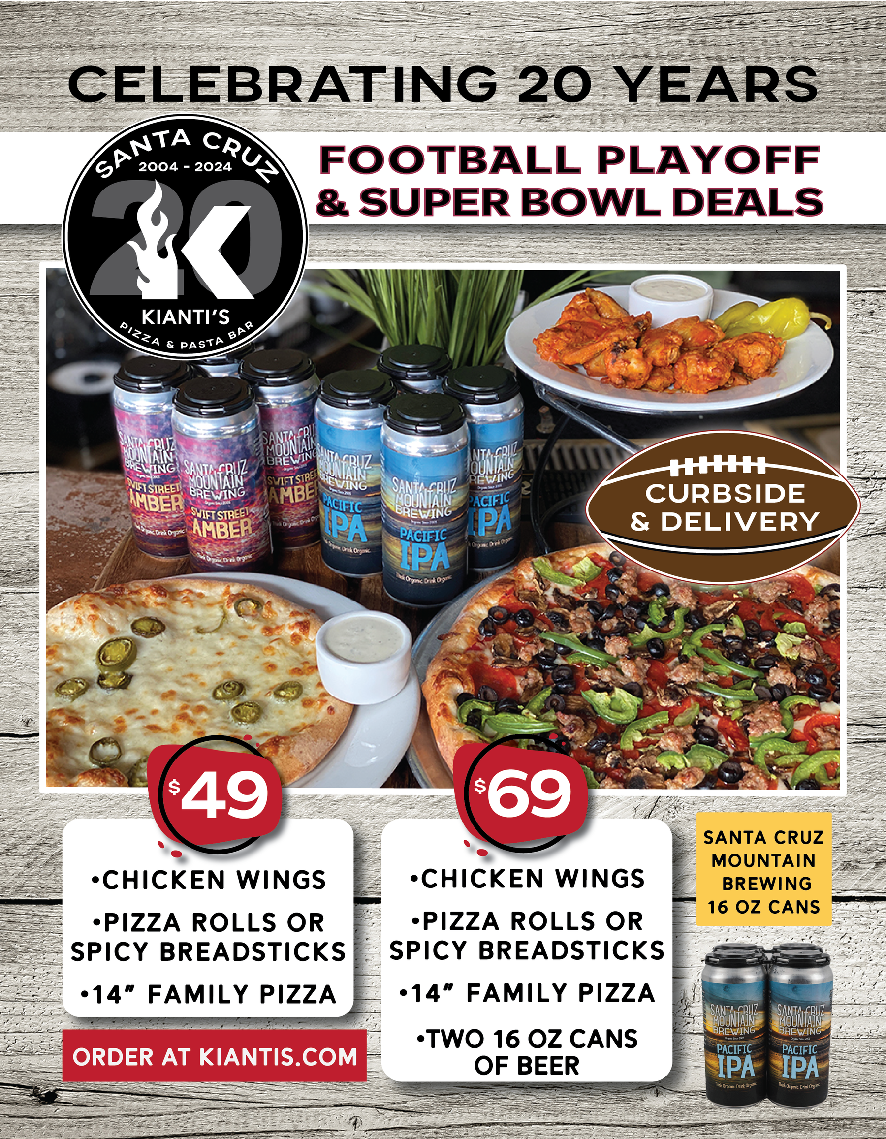 Kianti s Football Playoff Super Bowl Deals Downtown Santa Cruz CA