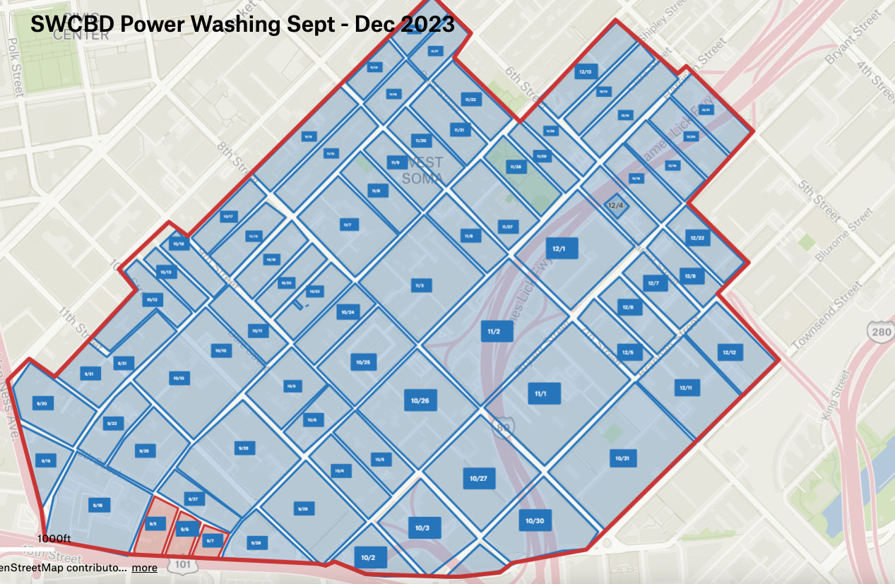 interactive power washing schedule and map of soma west district