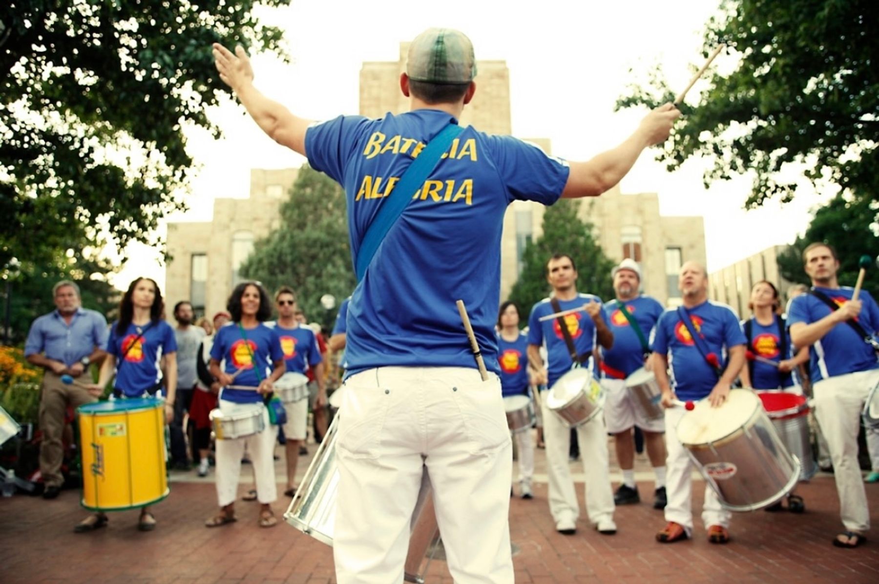 Colorado Brazil Fest dancers and drummers performing on the Pearl Street Mall