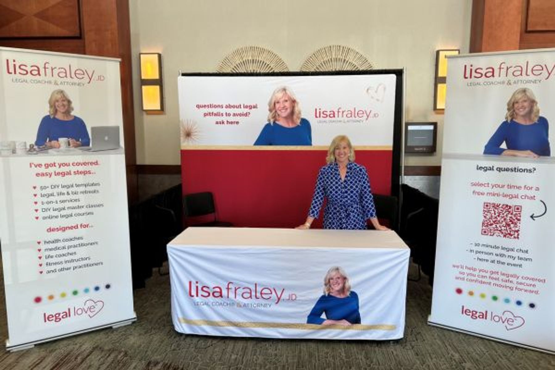 Lisa Fraley's booth using branding and print designs from The Digital Frontier