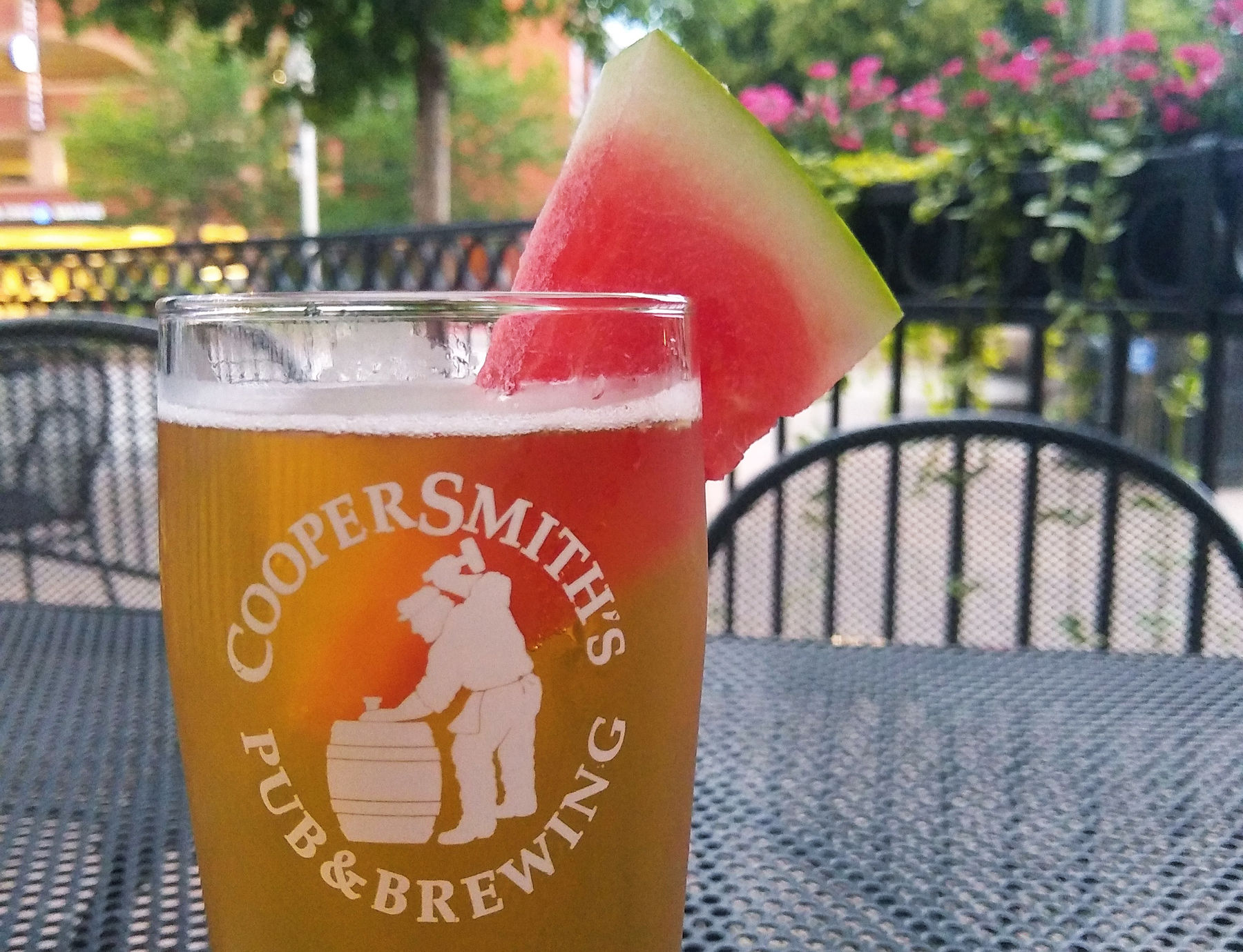 Watermelon beer on patio at CooperSmith's Pub & Brewing