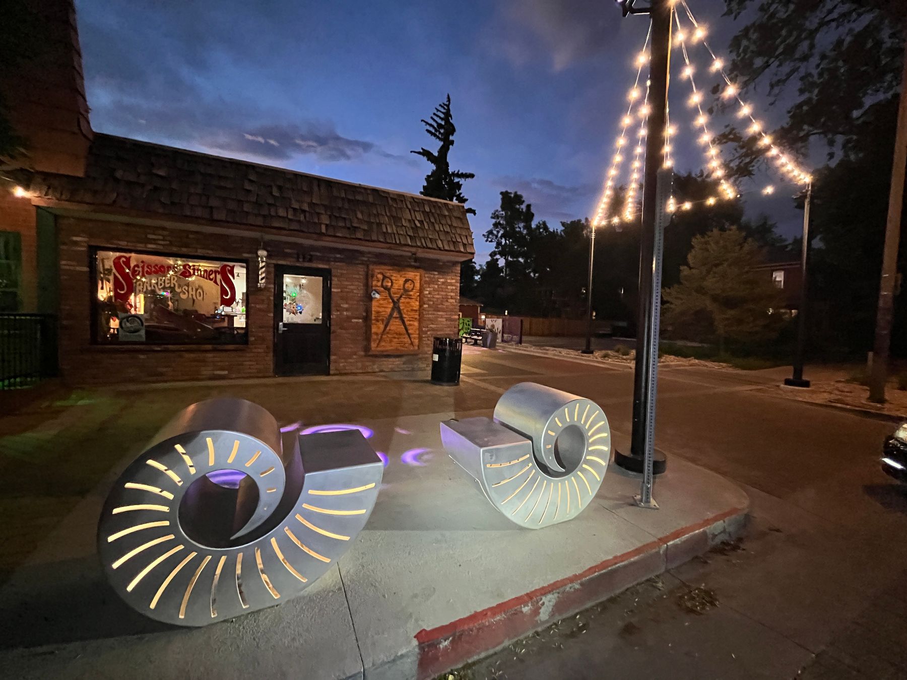 illuminated public art installation inspired by csu ram horns in east myrtle alley