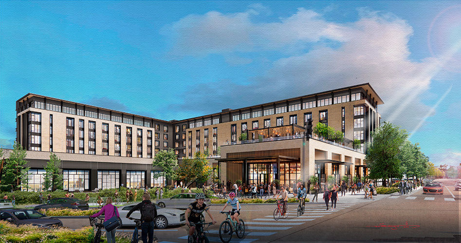 A rendering of the proposed Limelight Hotel Boulder to be built at the northeast corner of University Avenue and Broadway in Boulder.