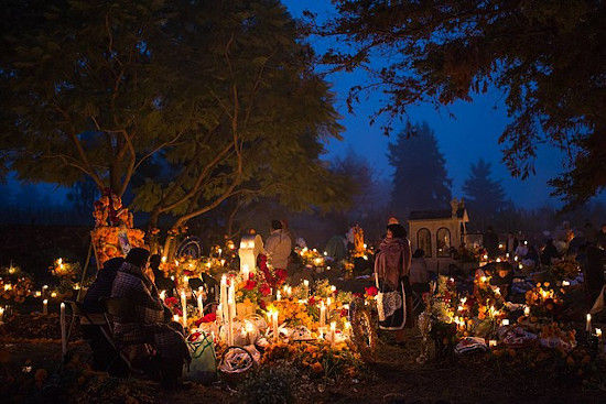 Evening scene of Day of the Dead festivities in Cucuchucho, Mexico