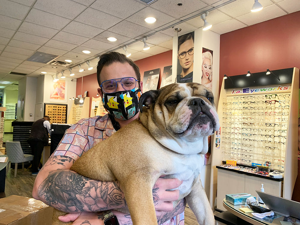 Evan Goldberg, optician and second-generation successor to A Brighter Image, and his dog Toad. Swing by to say hello!