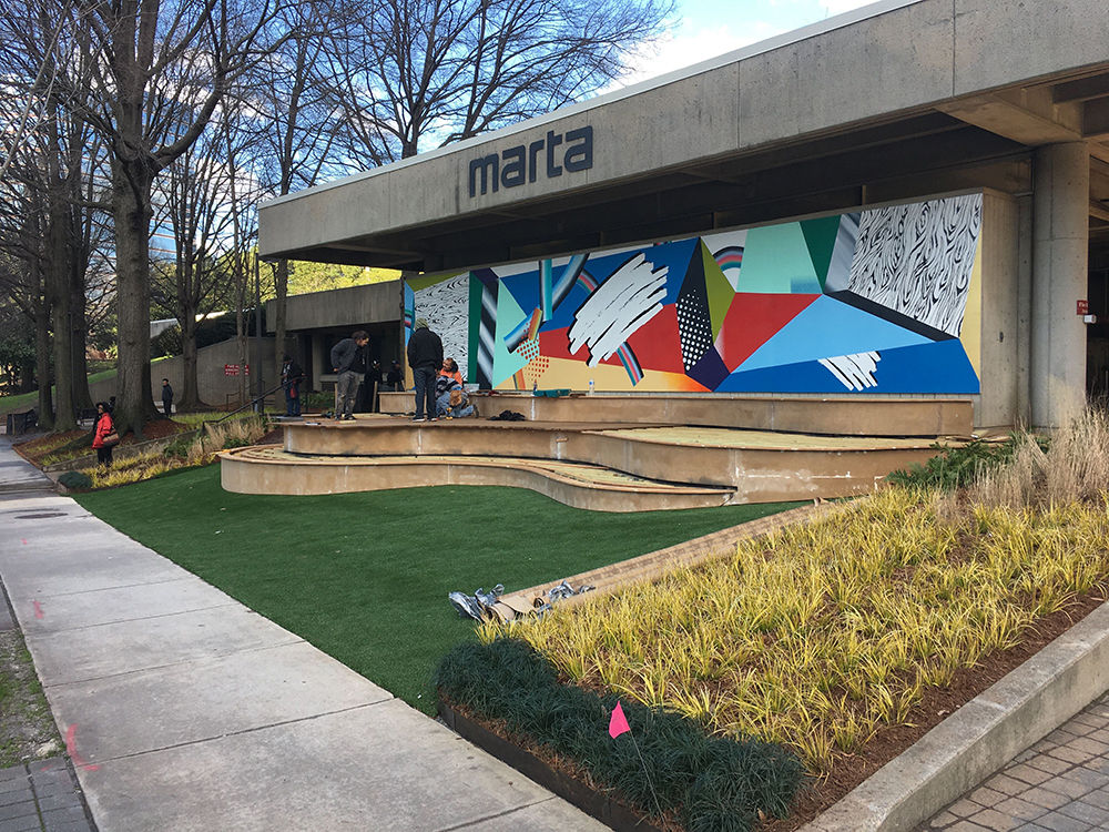 There’s a bright new addition to the Arts Center MARTA Station in Midtown — a new mural on the station’s facade on West Peachtree Street.
