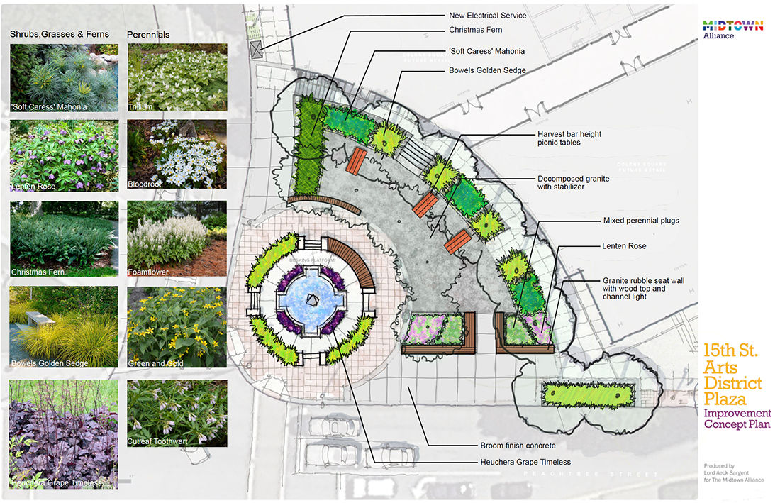 A site plan for the Arts District Plaza improvements.