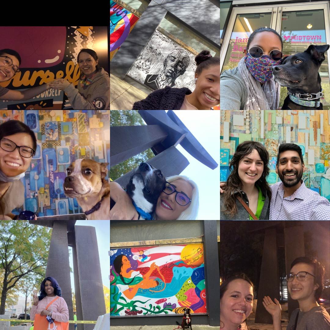 A collage of selfies taken around Midtown for Walk Challenge 2021
