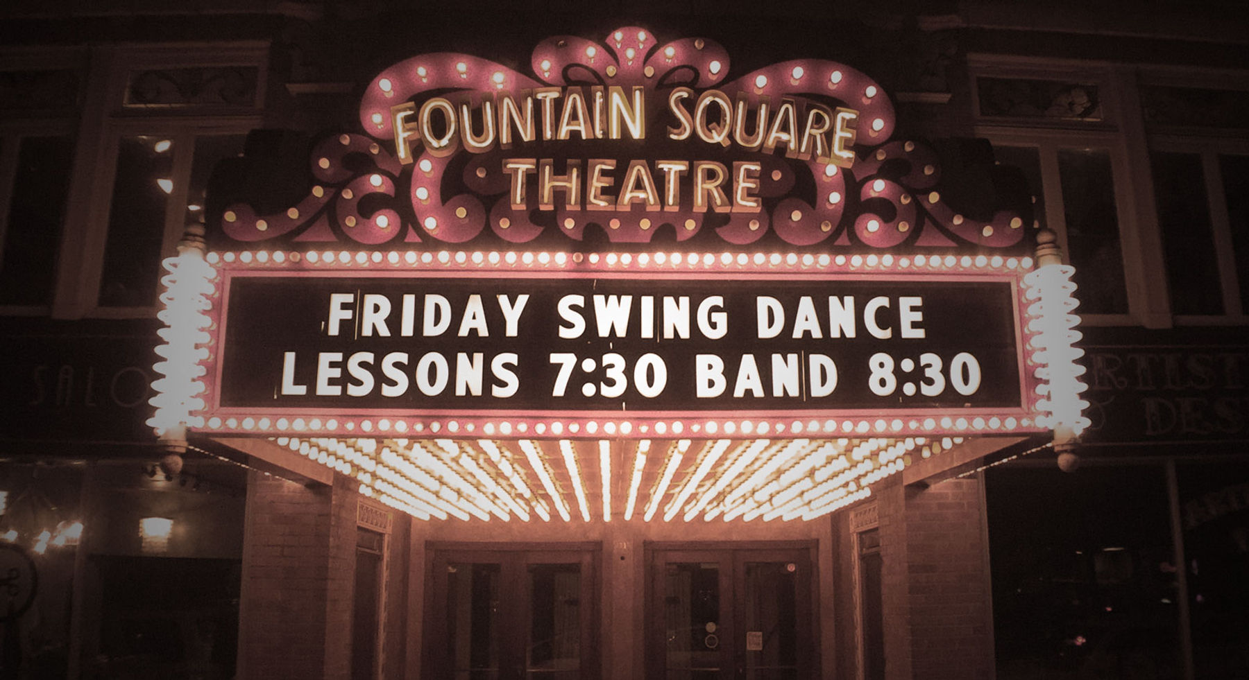 Fountain Square Theatre Friday Night Swing Dance Lesson Sign