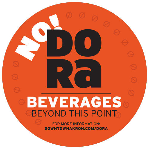Graphic of DORA decal that states No DORA Beverages Beyond this Point