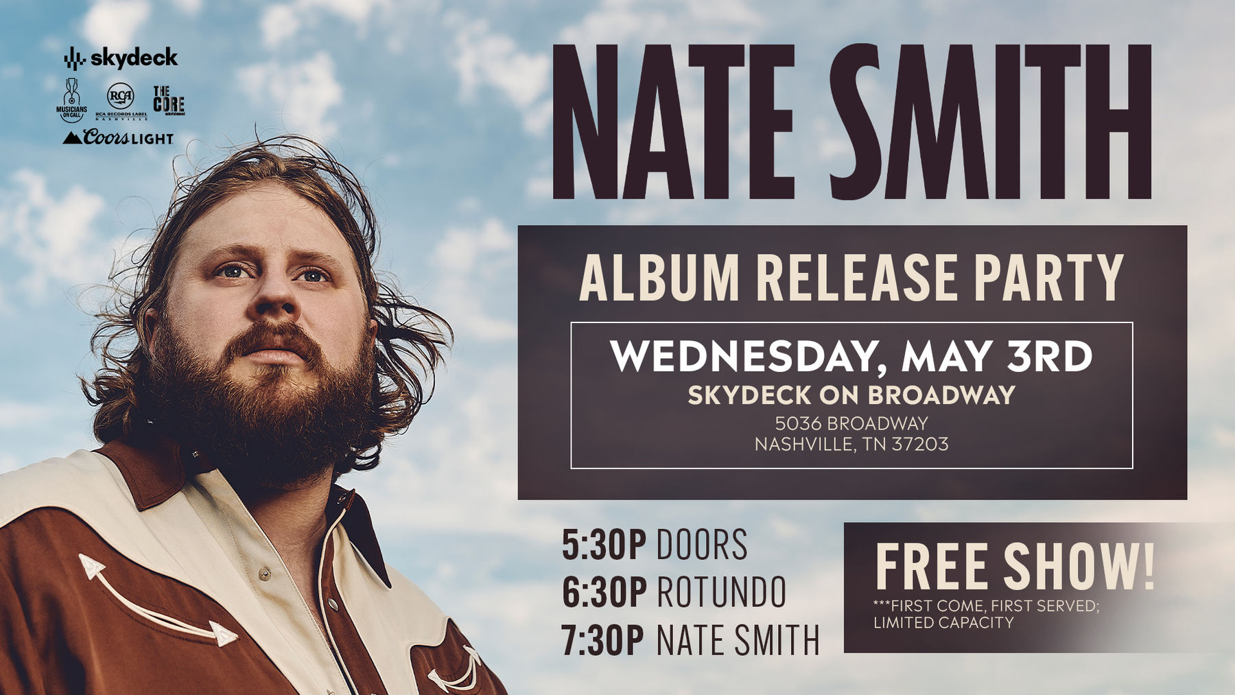 Nate Smith Album Release FREE show on Skydeck Downtown Nashville