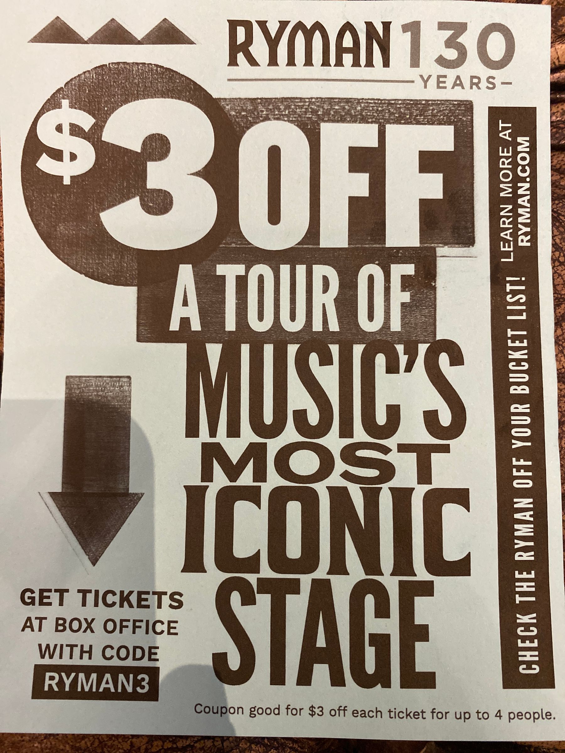 ryman auditorium tour coupon code