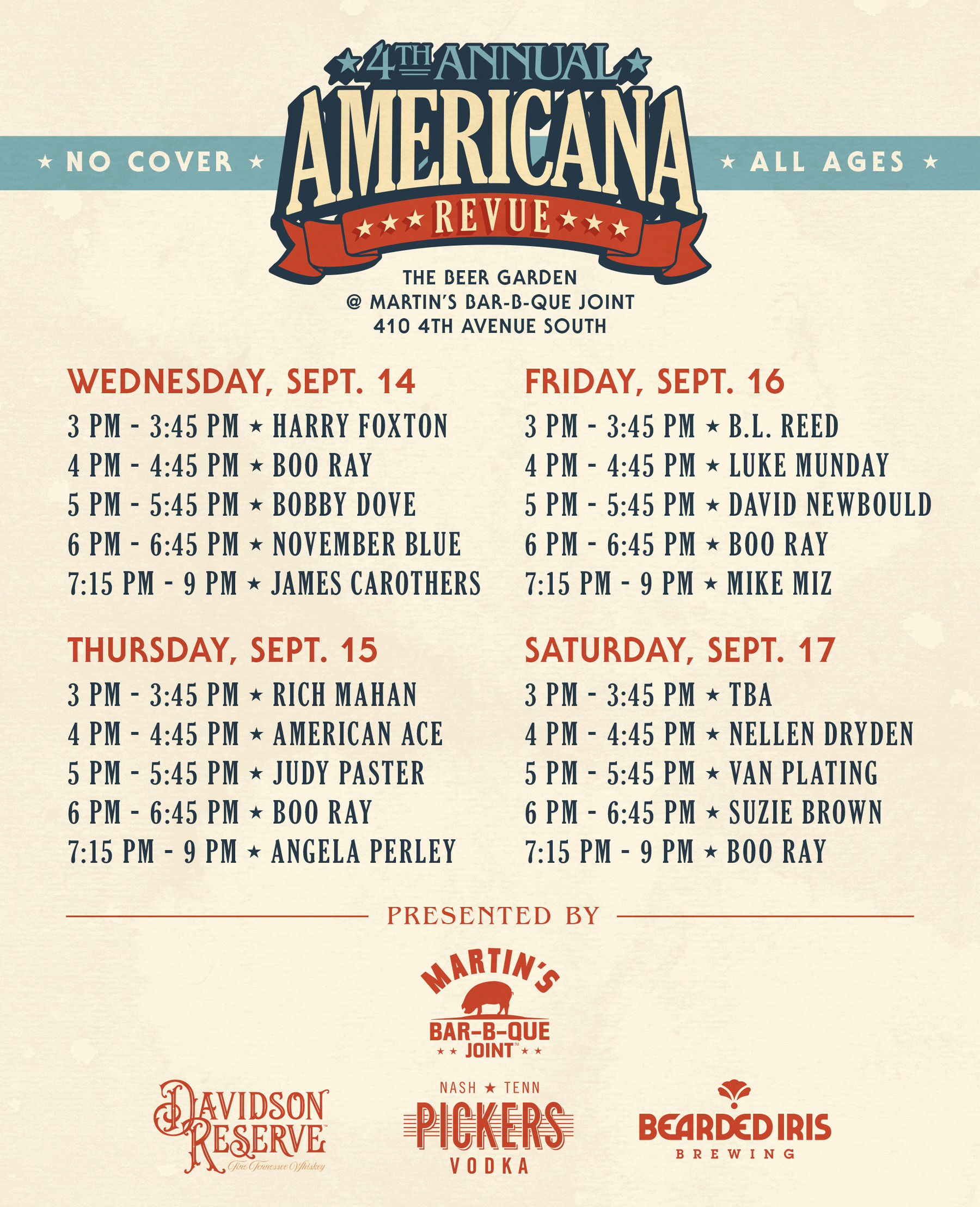 Martin’s Bar-B-Que Joint | Fourth Annual Americana Revue | Downtown ...