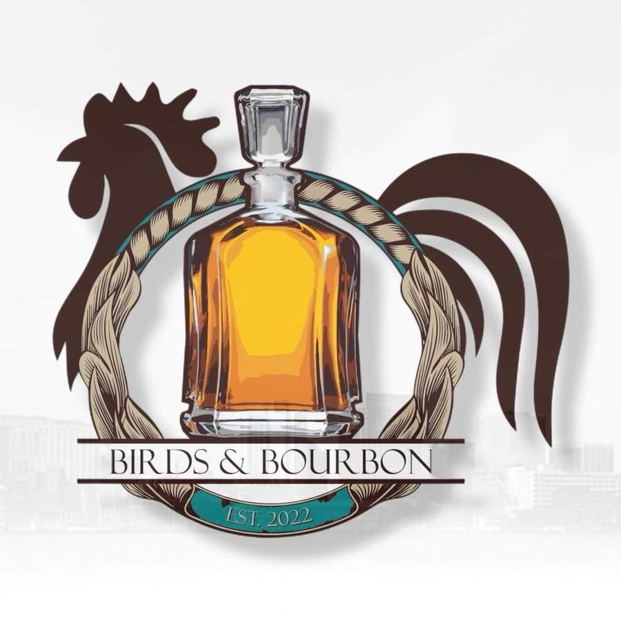 rooster and bourbon bottle graphic logo
